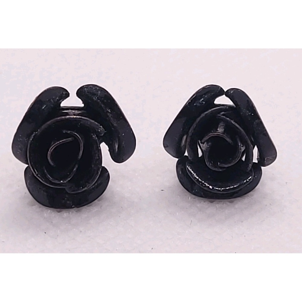 Vintage Style Black Metal Rose Flower Layered Petal Stud Earrings